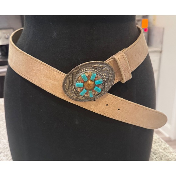 Elite Accessories Accessories - Elite Vintage Oval Turquoise & Amber Inlay Suede Leather Belt M Women's